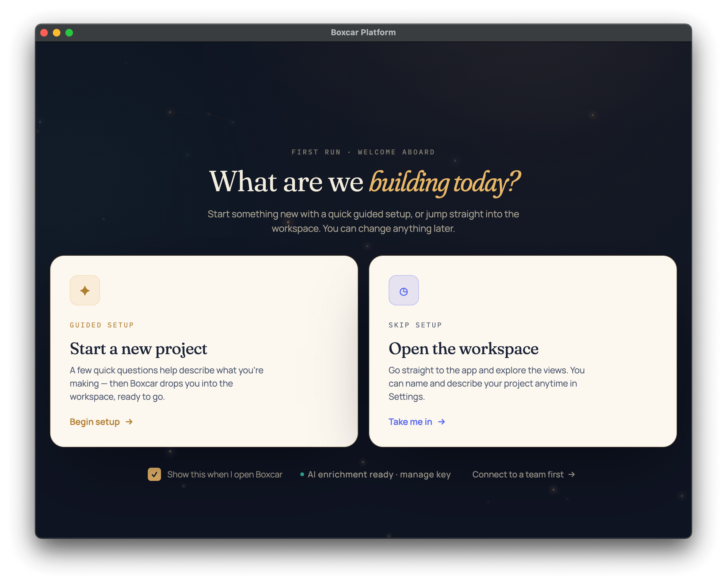 Boxcar Platform screenshot: the living document workspace